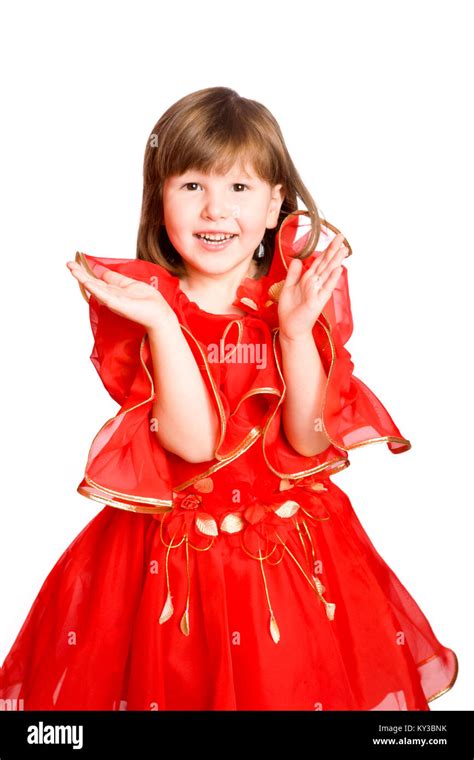 Excited Laughing Girl Clapping Hands Isolated On White Stock Photo Alamy