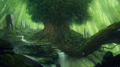 🥇 Fantasy Art Waterfalls Magical Mystical Giant Tree Wallpaper 100928