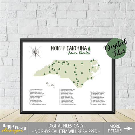 Printable North Carolina State Parks Map State Parks Of North Etsy
