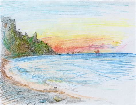 Drawing Ocean With Colored Pencils