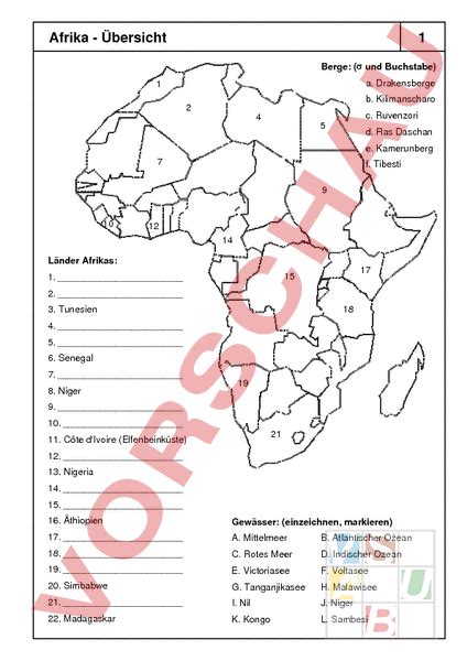 Arbeitsblatt Ab Afrika Übersicht 1 Geographie Afrika