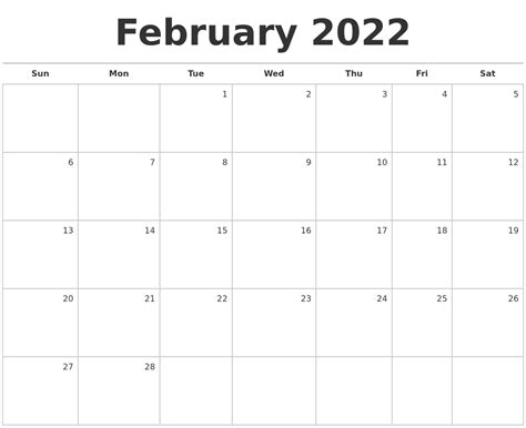 Feb 2022 Calendar Printable Free Free Letter Templates