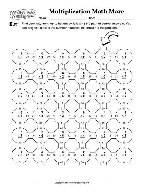 Worksheetworks Multiplication Math Maze 4 Leisure