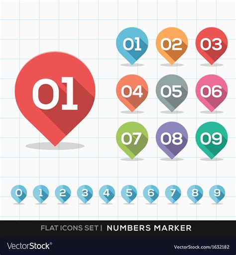 Numbers Pin Marker Flat Icons Set For Gps Or Map Vector Image