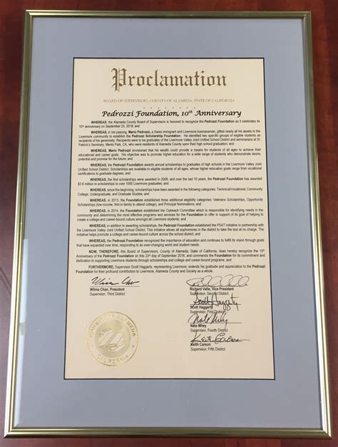 2018 Proclamation Of The Alameda County Board Of Supervisors Pedrozzi