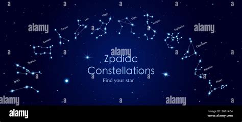 Constellations Set On Dark Blue Night Sky Vector Illustration