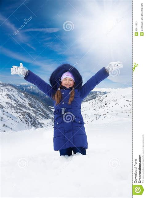 Happy Girl Standing In Snow Stock Photos Image 32911203