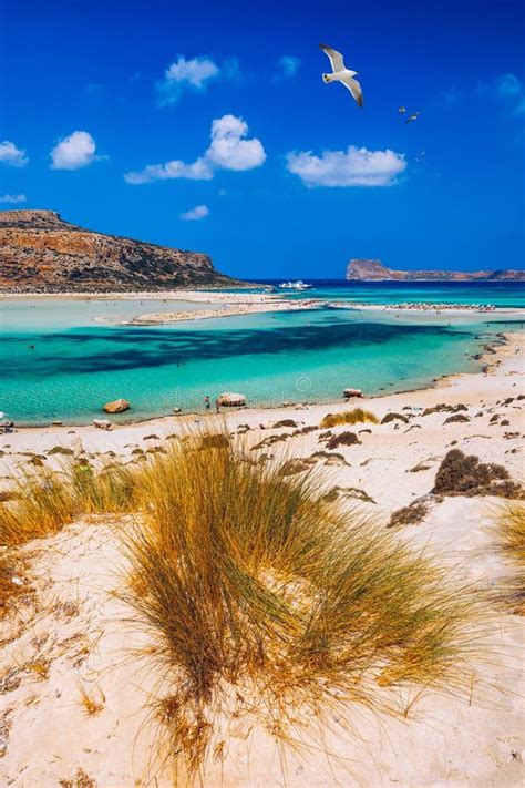 Balos Lagoon And Gramvousa Island On Crete With Seagulls Flying Over