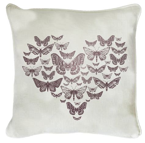 Pink Butterfly Heart Cushion On White Linen By Natural History The