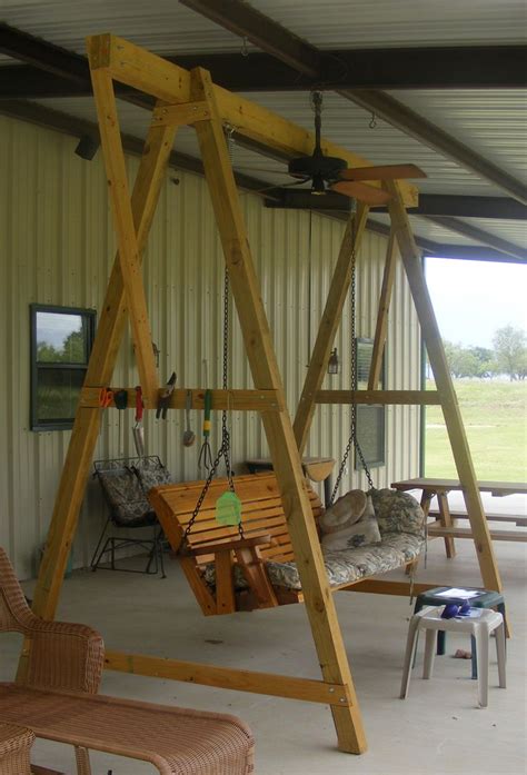 You can also buy vinyl tablecloths designed for outdoor use, which are thick enough and would hold check your local thrift shops for an old woven wood shade. Porch Swing A Frame | Porch swing, Custom porch, Wood craft projects