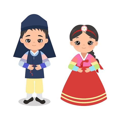 Premium Vector Cute Boy And Girl Wearing Traditional Korean Costume