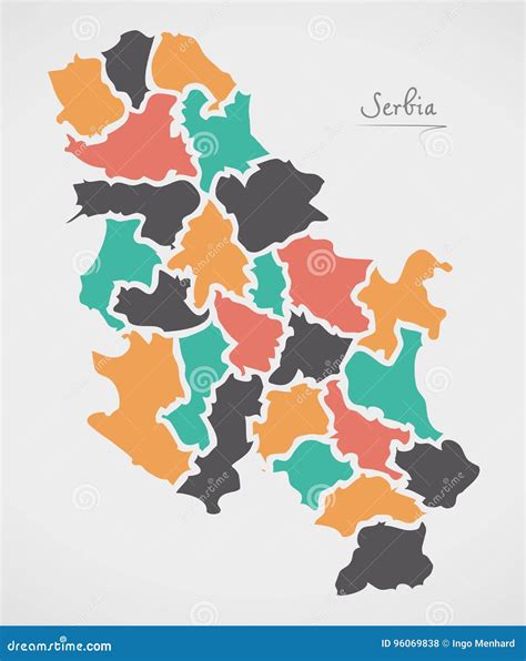 Serbia Map With States And Modern Round Shapes Stock Vector