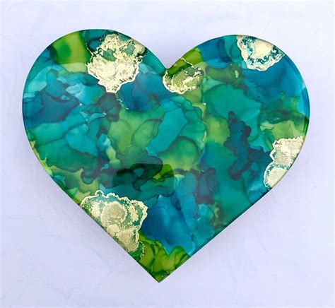 Resin Alcohol Ink Heart Plaque Etsy