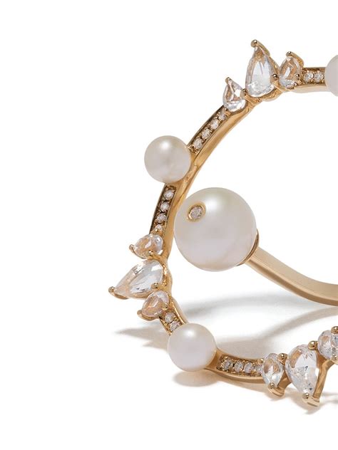 Anissa Kermiche Kt Yellow Gold Large Circular Pearl Diamond And