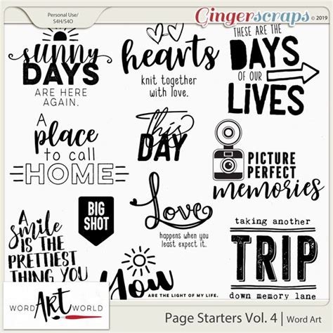 Page Starters Vol 4 Word Art Pack Created By Word Art World Scrapbook Quotes Word Art Words