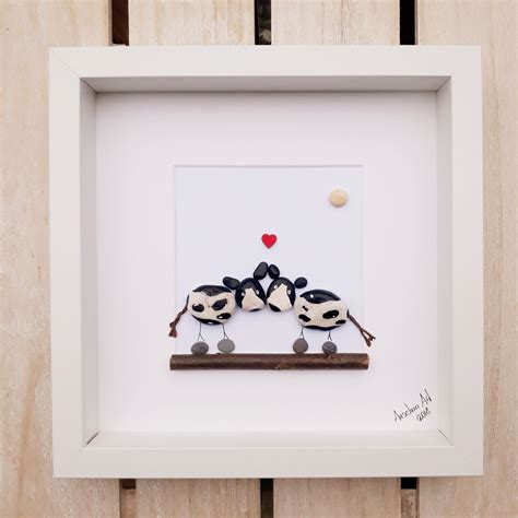 Cows Pebble Picture, Framed Pebble Art, Valentine's Day, Wedding gift, Birthday gift, Family ...