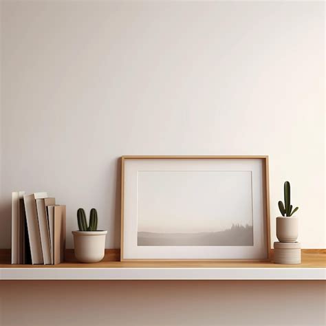 Premium Ai Image A Picture Frame With A Picture Of A Cactus And Books