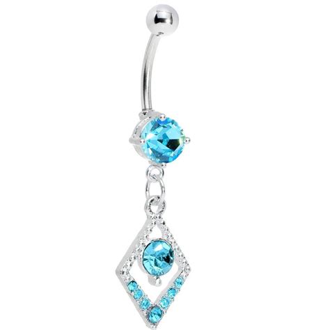 Aqua Gem Diamond Shaped Rain Drop Dangle Belly Ring Belly Rings Cute Belly Rings Diamond