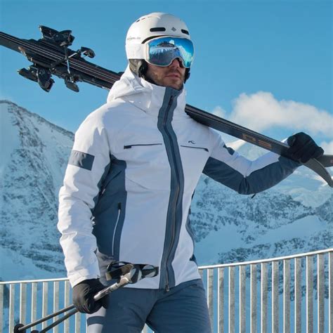 Men S Kjus Downforce Ski Jacket In White Night Shadow Blue Ski Jacket Mens Ski Fashion Men