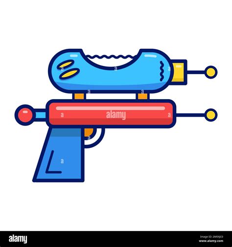 Vector Flat Cartoon Illustration With Retro Blaster Blue And Red Laser