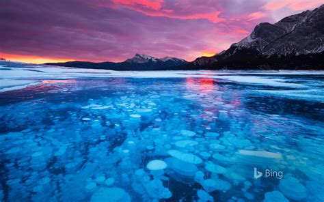Bubbles In The Ice Of Abraham Lake In Alberta Canada Bing Wallpapers