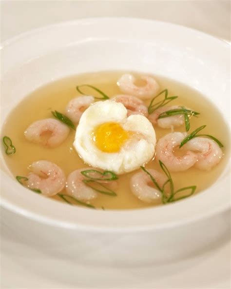 Prosciutto Consomme With Shrimp And Bacon Poached Eggs Recipe From The