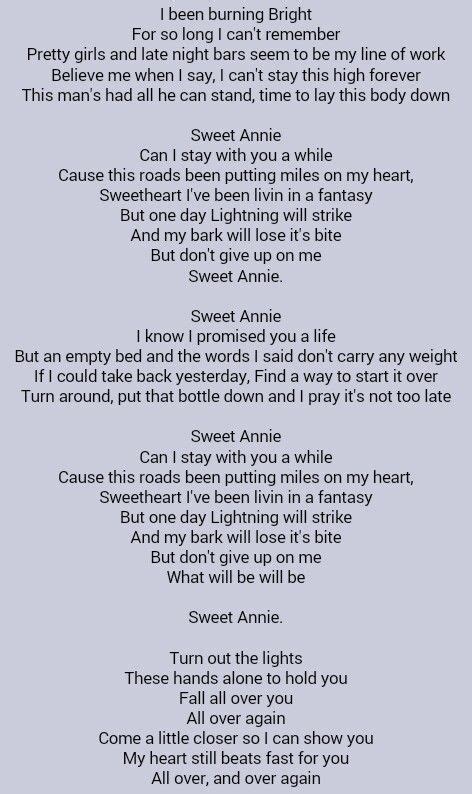 Lagu annie's song ini salah satunya, what a beautiful. Zac Brown Band . Sweet Annie | Music quotes lyrics, Music quotes, Sweet annie