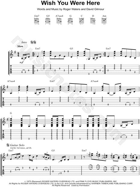 Pink Floyd Wish You Were Here Guitar Tab In G Major Download And Print Sku Mn0119989