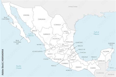 Vector Map Of Mexico With Regions Or States And Administrative Divisions And Neighbouring