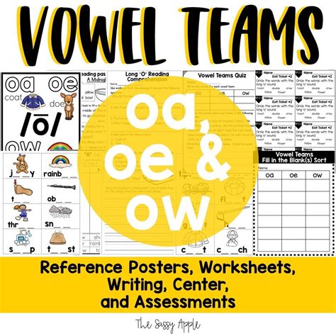 Oa Oe Ow Worksheets Activities Long O Vowel Teams Shop The Sassy Apple