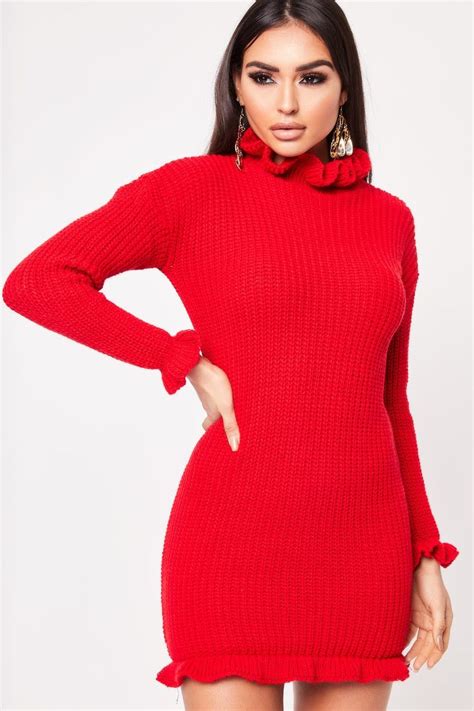 Knits Sweater Dress Turtle Neck Knitting Pretty Clothing Red Sweaters Dresses