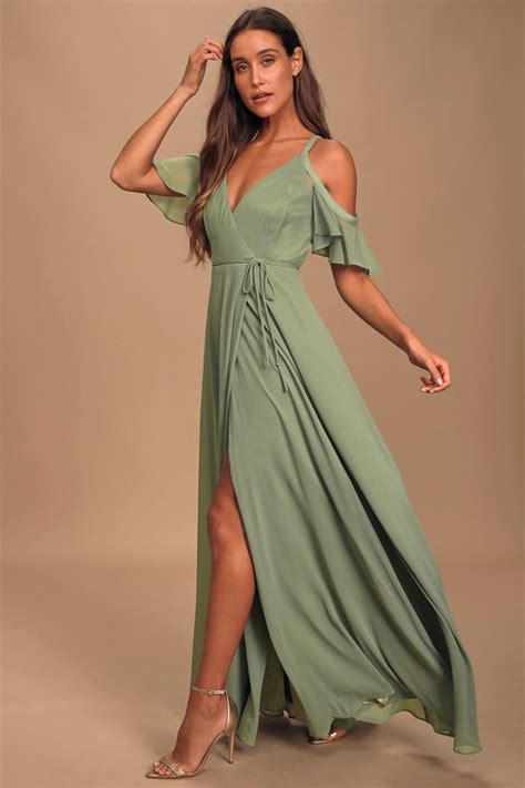 Sage Green Ots Dress Maxi Wrap Dress Cold Shoulder Dress Lulus