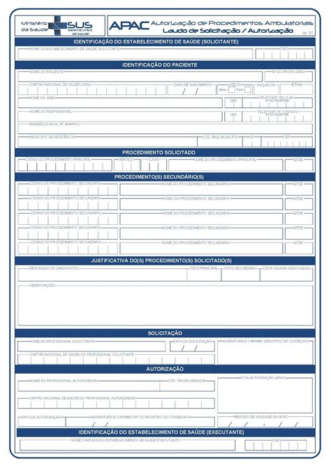 Formulários Em Pdf FormulÁrio Apac AutorizaÇÃo De Procedimentos