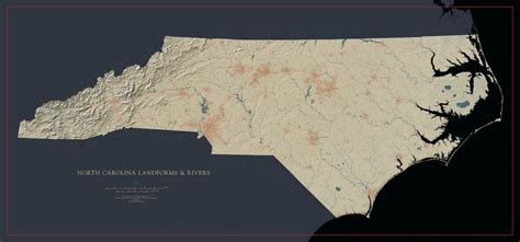 North Carolina Landforms And Rivers Map Landforms Map Print Art