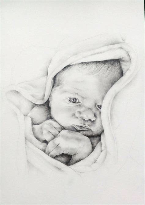 Custom Pencil Baby Portrait Hand Drawn Baby Portrait Custom Baby