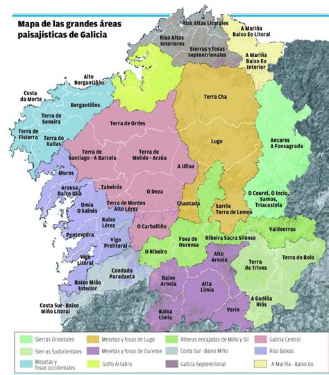 Mapa De Las Grandes áreas Paisajísticas De Galicia Infografías En La