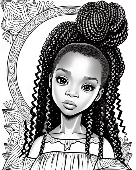 African American Girl Pretty Melanin Chibi Playing On Coloring Page