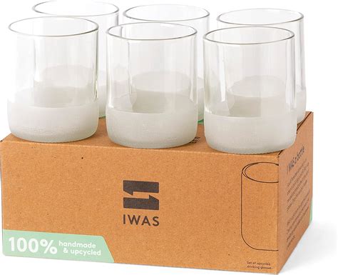 Iwas Upcycled Clear Drinking Glasses 250 Ml 8 45 Oz Set Of 6 Sustainable White Water