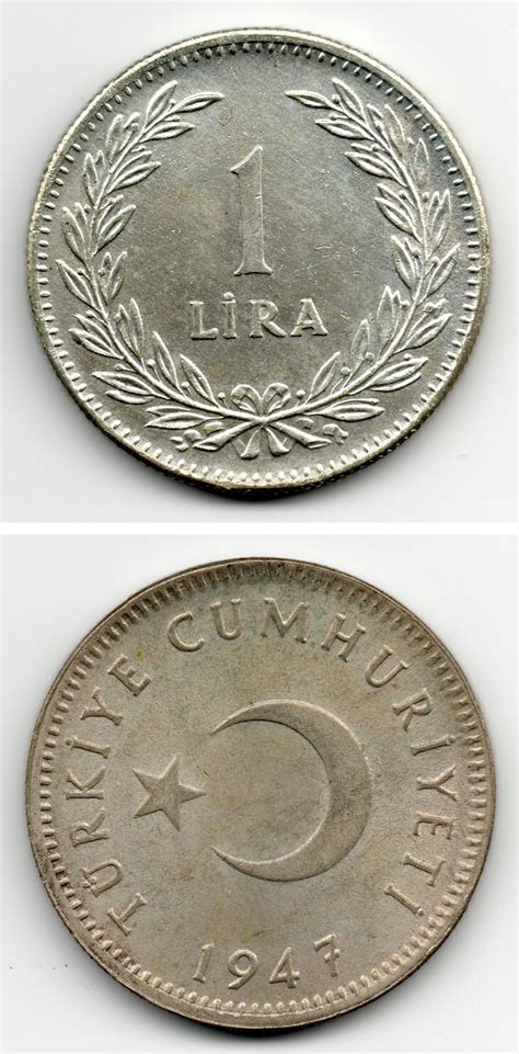 1 Lira 1947 Gümüş 600 Ayar Çİl Eski Madeni Para