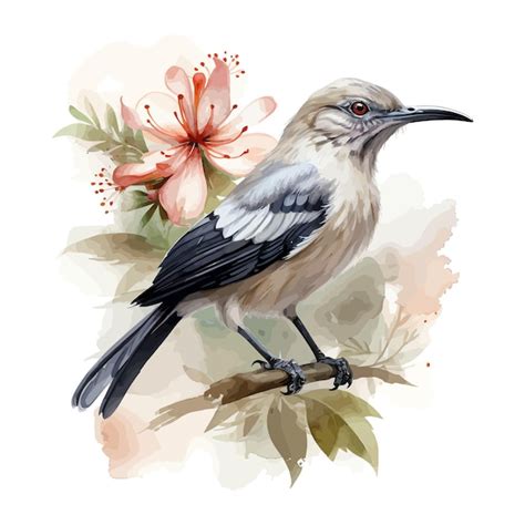 Premium Vector Cute Mockingbird Bird Cartoon In Watercolor Style