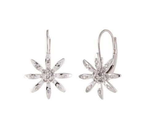 Mom Gadgets 10k White Gold Diamond Pave Flower Leverback Earrings