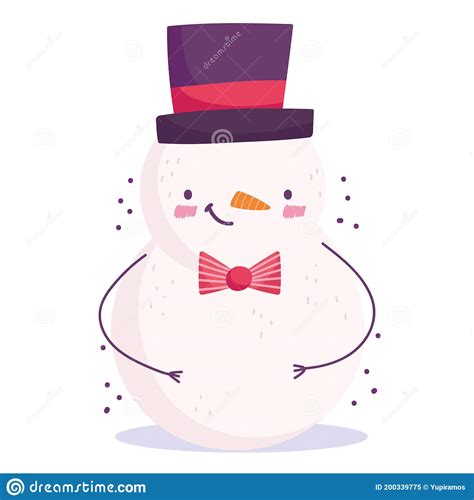 Merry Christmas Cute Snowman With Hat Cartoon Stock Vector