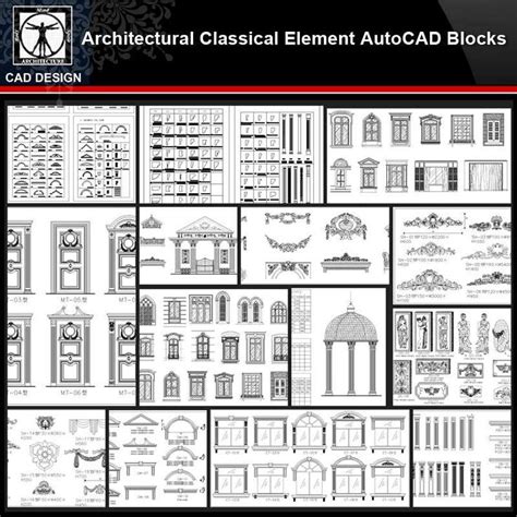 Architectural Classical Element Autocad Blocks For Windows Doors And