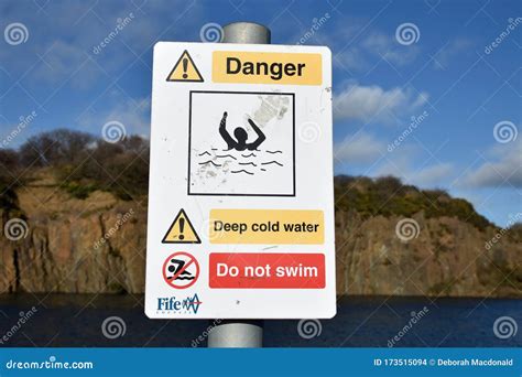 Sign Warning Of Deep Cold Water Danger Of Drowning Multiple Icons
