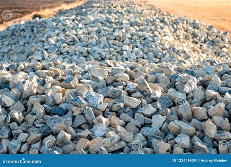Crushed Stone For Building A Road That Extends Stock Image Image Of