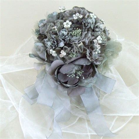 Artificial Flowers Vintage Wedding Bouquet Large Charcoal