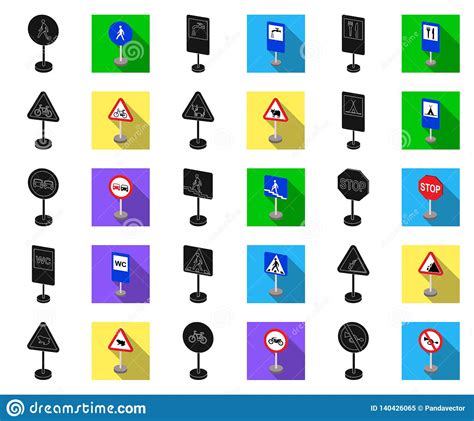 Different Types Of Road Signs Blackflat Icons In Set