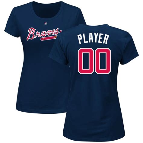 Atlanta Braves Majestic Womens Custom Roster Name And Number T Shirt Navy