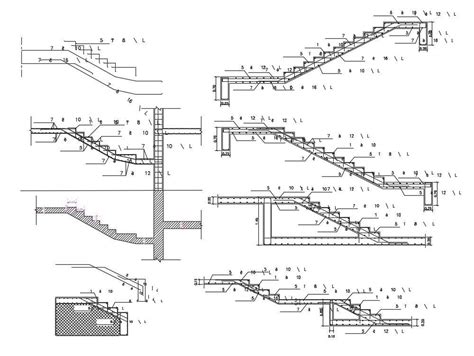 2d Cad Drawing Of Rcc Staircase Construction Section Drawing Dwg File