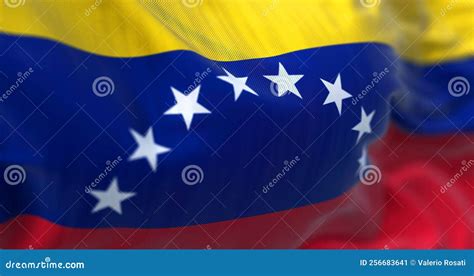 Close Up View Of Venezuela National Flag Waving In The Wind Stock Image